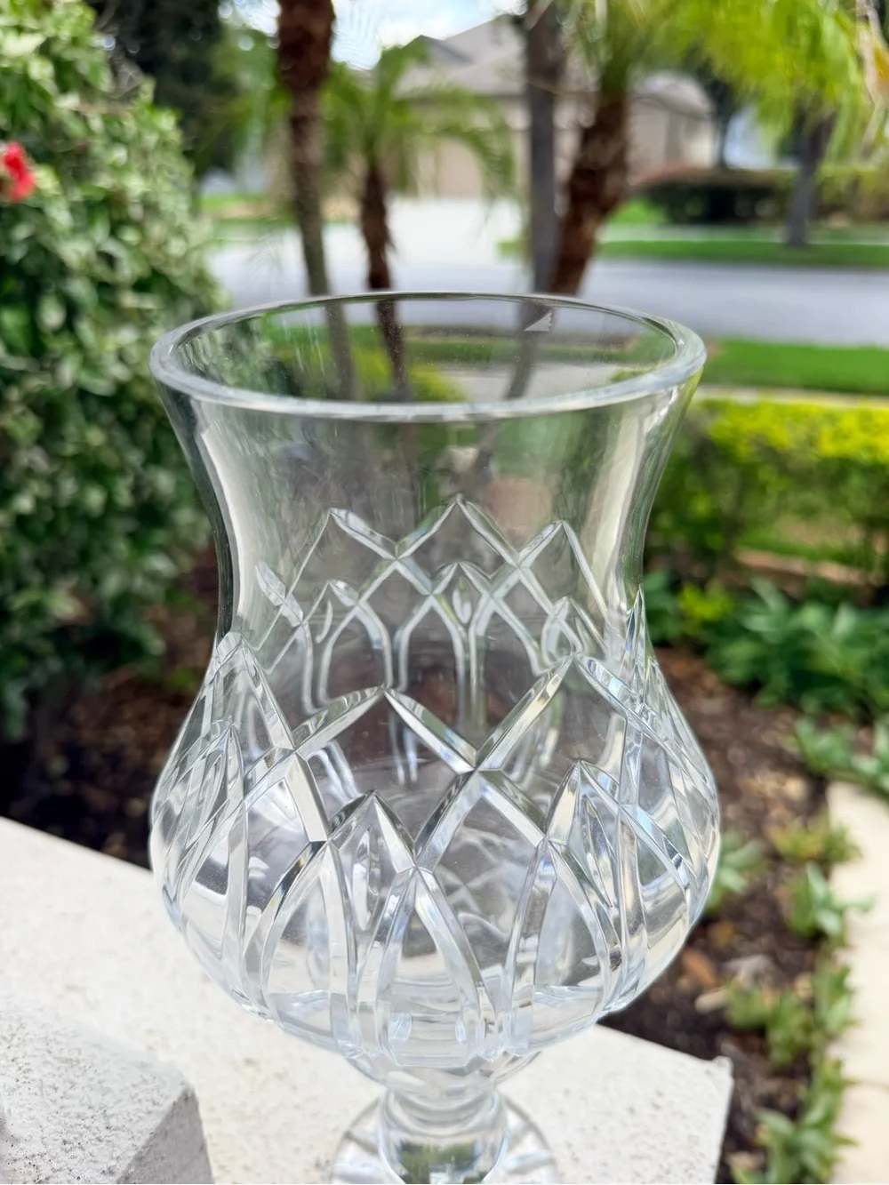 Vintage Cut Crystal Hurricane Vase Candle Holder Clear Heavy Glass 12